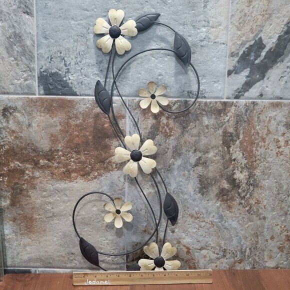 Metallic Yellow Flower Vine Wall Sculpture Wall Art Vertical Hanging - Picture 8 of 12